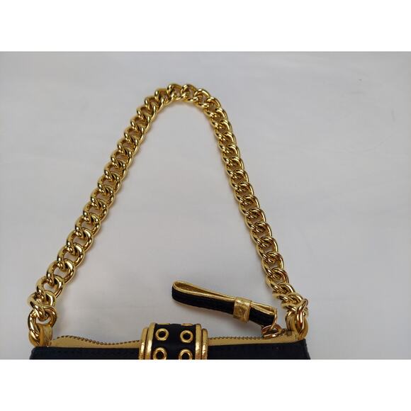 Nine West Y2K Black With Gold Chain Small Silk Cocktail Evening Handbag Purse - Picture 6 of 8